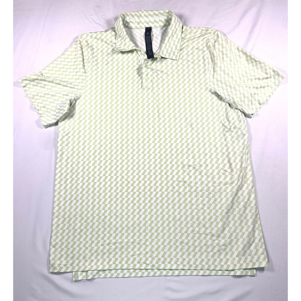 Lululemon Evolution Polo Shirt Mens Large Green White Geometric Golf ShortSleeve
